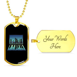 Musician Necklace Piano City Personalized Engraved Gold Dog Tag Necklace Custom